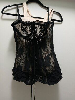 Seven 'til Midnight Ruffled Paisley Floral Lace Lingerie Corset Top Sz M